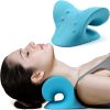 Neck and Shoulder Relaxer;  Cervical Traction Device for TMJ Pain Relief and Cervical Spine Alignment;  Chiropractic Pillow Neck Stretcher(Blue) - blu