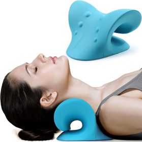 Neck and Shoulder Relaxer;  Cervical Traction Device for TMJ Pain Relief and Cervical Spine Alignment;  Chiropractic Pillow Neck Stretcher(Blue) - blu