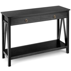 Console Table with Drawer Storage Shelf for Entryway Hallway - Black