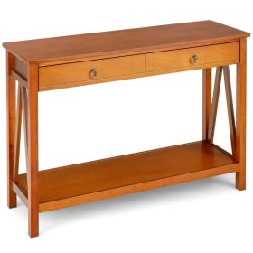 Console Table with Drawer Storage Shelf for Entryway Hallway - Natural