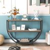 Rustic Industrial Design Demilune Shape Textured Metal Distressed Wood Console Table - Brown