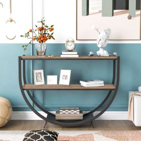 Rustic Industrial Design Demilune Shape Textured Metal Distressed Wood Console Table - Brown