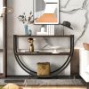 Rustic Industrial Design Demilune Shape Textured Metal Distressed Wood Console Table - Distressed Brown