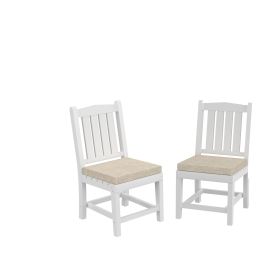 HDPE Dining Chair, White, With Cushion, No Armrest, Set for Playroom, Nursery, Backyard,chair Set of 2