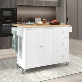 Rolling Mobile Kitchen Island with Solid Wood Top and Locking Wheels,52.7 Inch Width,Storage Cabinet and Drop Leaf Breakfast Bar,Spice Rack, Towel Rac