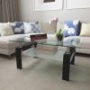 Rectangle Black Glass Coffee Table, Clear Coffee Table,Modern Side Center Tables for Living Room, Living Room Furniture - Black