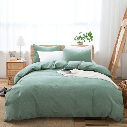 100% Washed Cotton Duvet Cover Set, Durable Fade-Resistant Natural Bedding Set (No Comforter) - Sage Green - King 100% Washed Cotton Duvet Cover Set, Durable Fade-Resistant Natural Bedding Set (No Comforter) - Sage Green - King