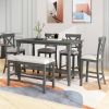 6-Piece Counter Height Dining Table Set Table with Shelf 4 Chairs and Bench for Dining Room - Gray