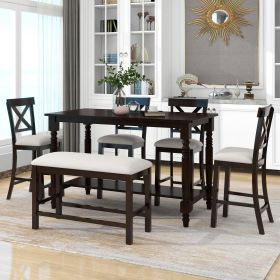 6-Piece Counter Height Dining Table Set Table with Shelf 4 Chairs and Bench for Dining Room - Espresso