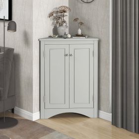 Triangle Bathroom Storage Cabinet with Adjustable Shelves, Freestanding Floor Cabinet for Home Kitchen - Gray