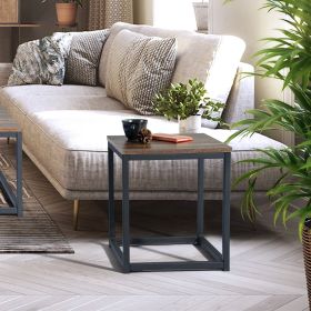 End Table/Side Table/Night Stand;  Upgrade Version with Metal Frame Box - dark brown - BROWN & BLACK