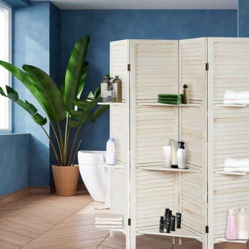 4 Panel Freestanding Folding Hinged Room Divider - white 4 Panel Freestanding Folding Hinged Room Divider - white