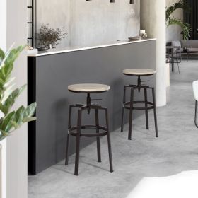 Backless Adjustable Height Bar Stools with Metal Legs;  Oak seat;  Set of 2 - Walnut