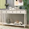 Console Table Sofa Table with Drawers for Entryway with Projecting Drawers and Long Shelf - Antique White