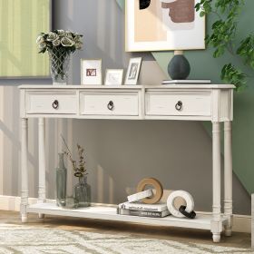 Console Table Sofa Table with Drawers for Entryway with Projecting Drawers and Long Shelf - Antique White