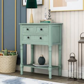 Narrow Console Table, Slim Sofa Table with Three Storage Drawers and Bottom Shelf for Living Room, Easy Assembly  - Antique Blue