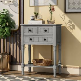 Narrow Console Table, Slim Sofa Table with Three Storage Drawers and Bottom Shelf for Living Room, Easy Assembly  - Gray Wash