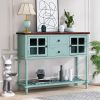 Sideboard Console Table with Bottom Shelf, Farmhouse Wood/Glass Buffet Storage Cabinet Living Room - Antique Blue