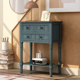 Narrow Console Table, Slim Sofa Table with Three Storage Drawers and Bottom Shelf for Living Room, Easy Assembly  - Navy