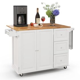 Kitchen Island Trolley Cart Wood with Drop-Leaf Tabletop and Storage Cabinet - white
