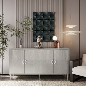 Stylish and Functional 4-Door Storage Cabinet with Pine Legs and MDF, for Living Room Bedroom,and Kitchen - Champagne