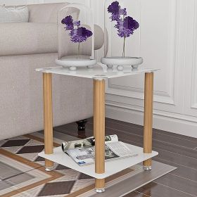 1-Piece Side Table ;  2-Tier Space End Table ; Modern Night Stand;  Sofa table;  Side Table with Storage Shelve - White+Oak