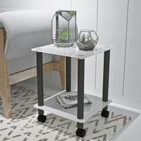 1-Piece Side Table ;  2-Tier Space End Table ; Modern Night Stand;  Sofa table;  Side Table with Storage Shelve - White+Black