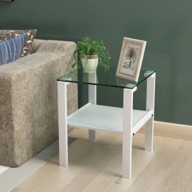 Glass two layer tea table;  small round table;  bedroom corner table;  living room white side table - White