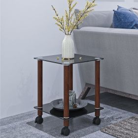 1-Piece Side Table ;  2-Tier Space End Table ; Modern Night Stand;  Sofa table;  Side Table with Storage Shelve - Black + Walnut