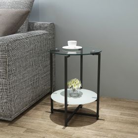 2-layer Tempered Glass End Table;  Round Coffee Table for Bedroom Living Room Office - Transparent