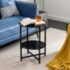 2-layer Tempered Glass End Table;  Round Coffee Table for Bedroom Living Room Office - Black