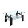 Artisan Center Coffee Table, Tempered Glass Top Stainless Steel Legs for Living Room, 37"Lx22"Dx16"H - Black