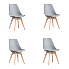 Mid Century Modern Dining Chairs, with Wood Legs, Armless Kitchen Chairs, Shell Lounge Plastic Side Chair with Soft Padded Kitchen, Dining Room, Livin
