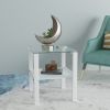 Glass two layer tea table;  small round table;  bedroom corner table;  living room white side table - White