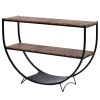 Rustic Industrial Design Demilune Shape Textured Metal Distressed Wood Console Table - Distressed Brown