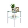 Glass two layer tea table;  small round table;  bedroom corner table;  living room white side table - White