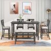 6-Piece Counter Height Dining Table Set Table with Shelf 4 Chairs and Bench for Dining Room - Gray
