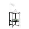 2-layer Tempered Glass End Table;  Round Coffee Table for Bedroom Living Room Office - Black