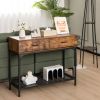 2 Drawers Console Table with Metal Frame for Living Room - Rustic Brown