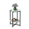 2-layer Tempered Glass End Table;  Round Coffee Table for Bedroom Living Room Office - Transparent