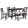6-Piece Counter Height Dining Table Set Table with Shelf 4 Chairs and Bench for Dining Room - Espresso