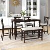 6-Piece Counter Height Dining Table Set Table with Shelf 4 Chairs and Bench for Dining Room - Espresso