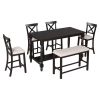 6-Piece Counter Height Dining Table Set Table with Shelf 4 Chairs and Bench for Dining Room - Espresso