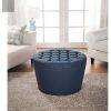 Round Tufted Storage Ottoman with Nailheads - Navy