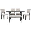 6-Piece Dining Table and Chair Set with Special-shaped Legs and Foam-covered Seat Backs&Cushions for Dining Room - Gray