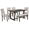 6-Piece Dining Table and Chair Set with Special-shaped Legs and Foam-covered Seat Backs&Cushions for Dining Room - Espresso