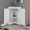 Triangle Bathroom Storage Cabinet with Adjustable Shelves, Freestanding Floor Cabinet for Home Kitchen - White