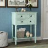 Narrow Console Table, Slim Sofa Table with Three Storage Drawers and Bottom Shelf for Living Room, Easy Assembly  - Antique Blue