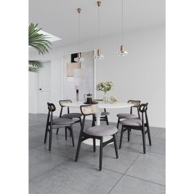 Manhattan Comfort Colbert Dining Chair in Black and Cane with Grey Upholstered Seating - Set of 2