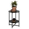 2-layer Tempered Glass End Table;  Round Coffee Table for Bedroom Living Room Office - Black